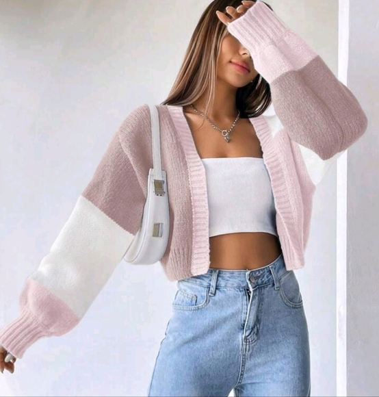 Women's Color-Blocked Simple Daily Loose Fit Cardigan With Long Sleeves - Picture 1 of 4